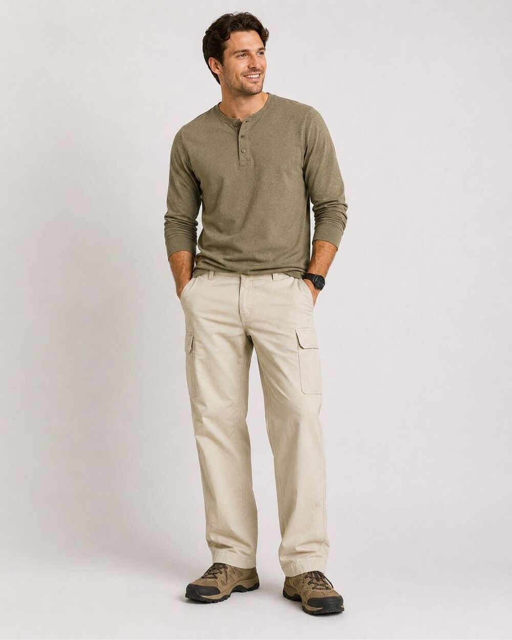 L.L. Bean Natural Fit Cargo Pants Mens 35x29 Khaki 100% Cotton Hiking